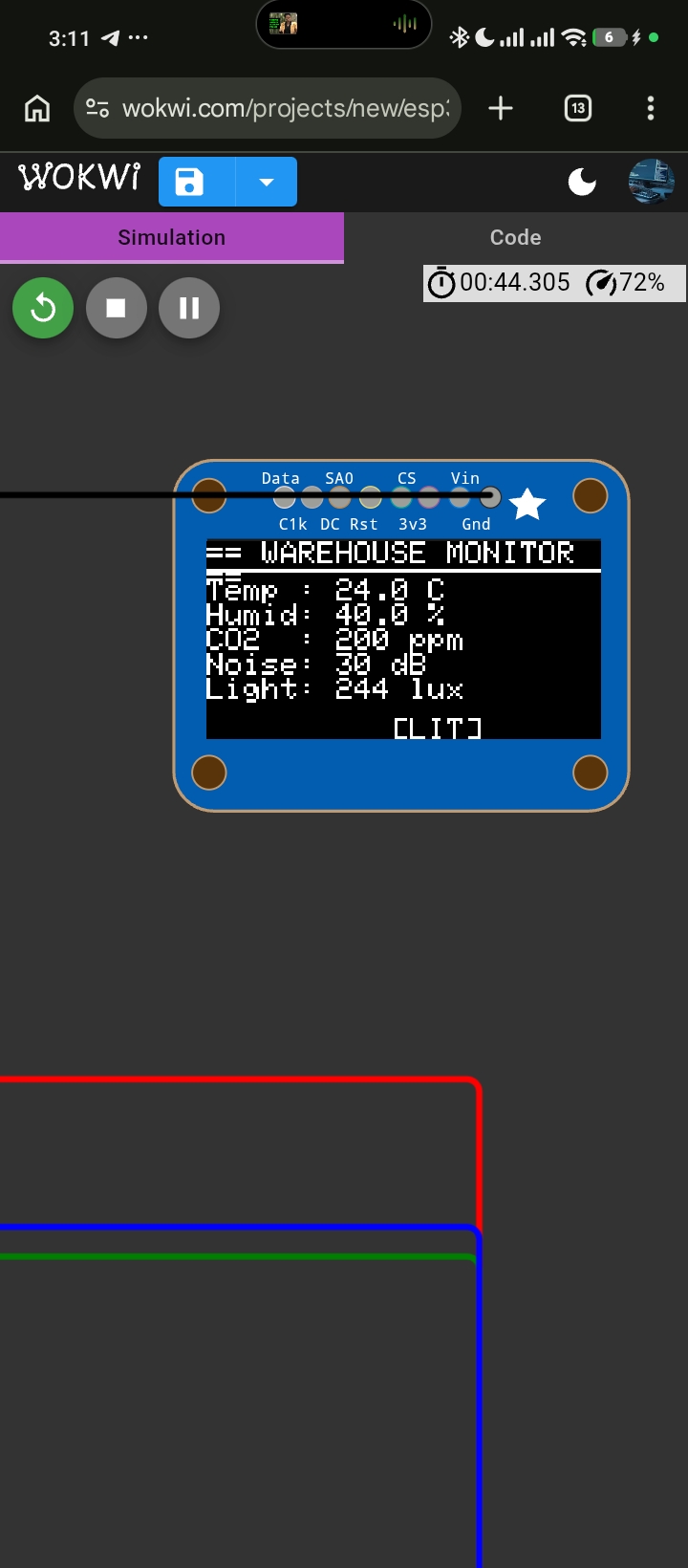 Wokwi ESP32 sensor simulation